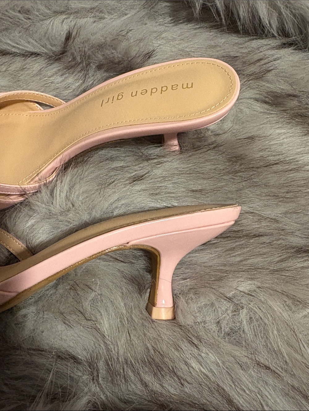 Madden Girl Pale Pink Patent Bow Slide Mules kitten heel - Picture 5 of 5
